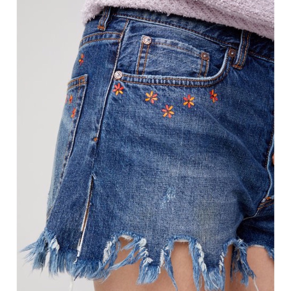 Free People Embroidered Shorts w/ Frayed Hem SZ 30 - Picture 11 of 12